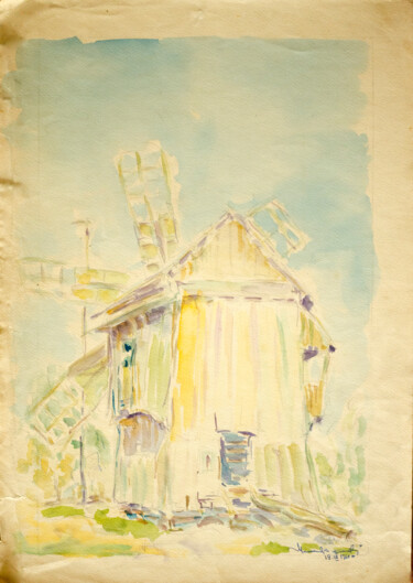 Malerei mit dem Titel "Windmill" von Mandy Sand, Original-Kunstwerk, Aquarell