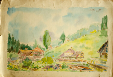 Painting titled "Wine Valley Landsca…" by Mandy Sand, Original Artwork, Watercolor