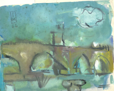 Painting titled "Bridge" by Mandy Sand, Original Artwork, Watercolor