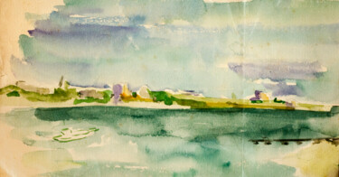 Painting titled "Lake View" by Mandy Sand, Original Artwork, Watercolor