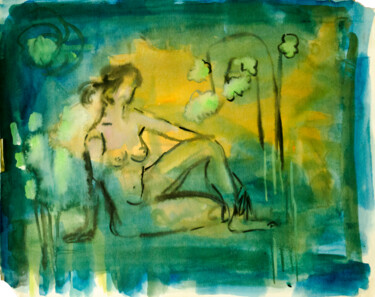Painting titled "Blue Tzipy" by Mandy Sand, Original Artwork, Watercolor