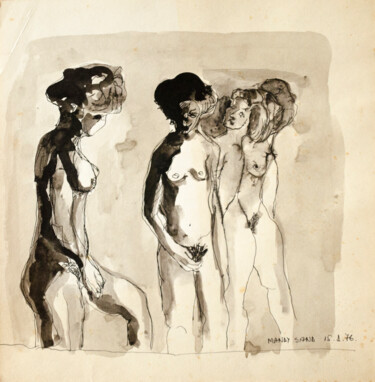 Peinture intitulée "Four Nudes" par Mandy Sand, Œuvre d'art originale, Encre