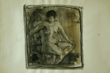 Painting titled "Sitting Nude 4" by Mandy Sand, Original Artwork, Watercolor