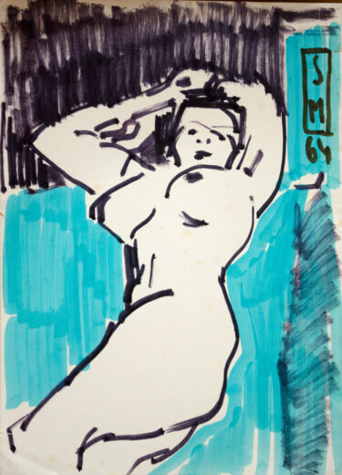 Ζωγραφική με τίτλο "Lying Nude" από Mandy Sand, Αυθεντικά έργα τέχνης, Ακουαρέλα