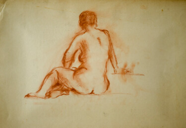 Drawing titled "Sitting Nude 3" by Mandy Sand, Original Artwork, Conté