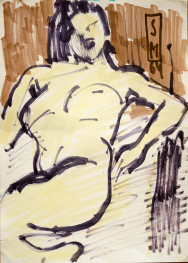 Pintura titulada "Sitting Nude 5" por Mandy Sand, Obra de arte original, Acuarela