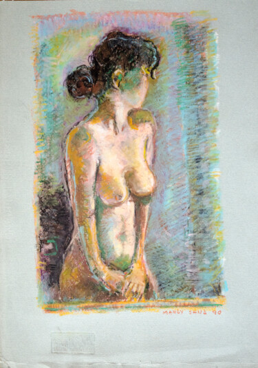 Zeichnungen mit dem Titel "Half body Nude" von Mandy Sand, Original-Kunstwerk, Pastell