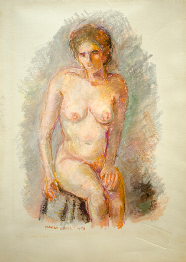 Drawing titled "Sitting Nude_8" by Mandy Sand, Original Artwork, Ink