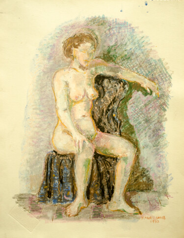 Dibujo titulada "Sitting Nude-3" por Mandy Sand, Obra de arte original, Tinta