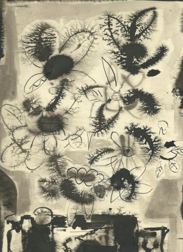 Pintura titulada "Black Flowers" por Mandy Sand, Obra de arte original, Acuarela