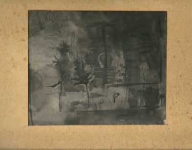 Картина под названием "Landscape on black" - Mandy Sand, Подлинное произведение искусства, Акварель