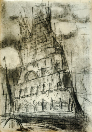 Drawing titled "Tower of Babel" by Mandy Sand, Original Artwork, Charcoal