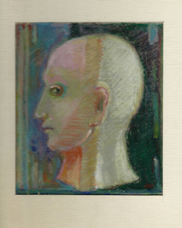 Рисунок под названием "Bald head םn  blue…" - Mandy Sand, Подлинное произведение искусства, Пастель
