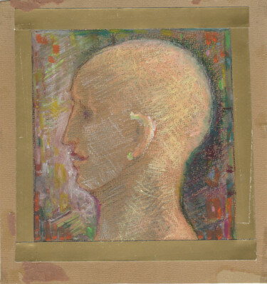 Dibujo titulada "Bald head on brown…" por Mandy Sand, Obra de arte original, Pastel