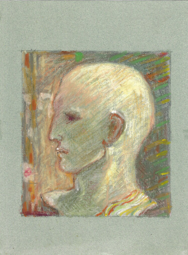 Drawing titled "Bald head on gray p…" by Mandy Sand, Original Artwork, Pastel