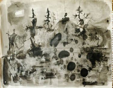 Peinture intitulée "Black and white lan…" par Mandy Sand, Œuvre d'art originale, Aquarelle