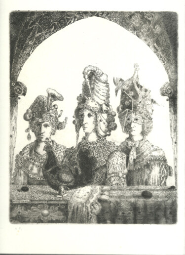 Printmaking titled "Three figures" by Mandy Sand, Original Artwork, Engraving