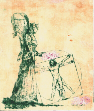Druckgrafik mit dem Titel "Angel and Leonardo'…" von Mandy Sand, Original-Kunstwerk, Radierung