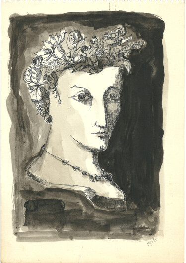 Peinture intitulée "Head of  woman stat…" par Mandy Sand, Œuvre d'art originale, Gouache