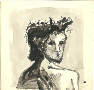 Ζωγραφική με τίτλο "Head of a man with…" από Mandy Sand, Αυθεντικά έργα τέχνης, Μελάνι