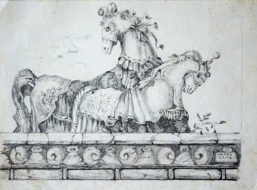 Dessin intitulée "Two circus horses" par Mandy Sand, Œuvre d'art originale, Craie