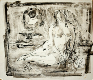 Рисунок под названием "Nude at night" - Mandy Sand, Подлинное произведение искусства, Мел