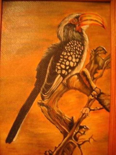 Painting titled "Hornbill" by Amanda Swiegers, Original Artwork
