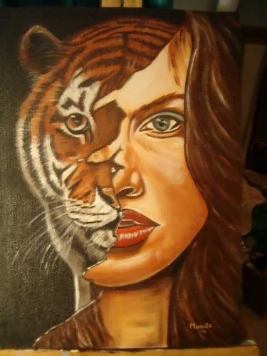 Painting titled "Tiger Girl" by Amanda Swiegers, Original Artwork, Oil
