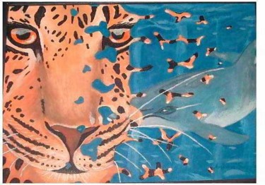 Painting titled "Leopard and Dolfin" by Amanda Swiegers, Original Artwork