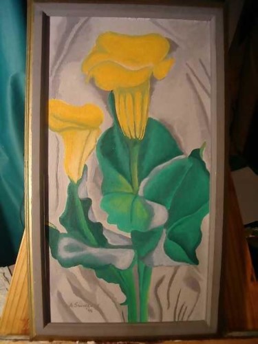 Painting titled "Yellow lilly" by Amanda Swiegers, Original Artwork