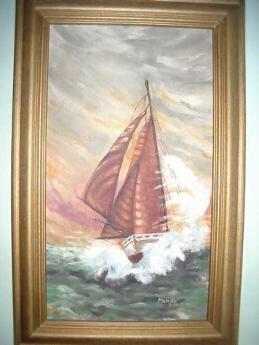 Painting titled "Sailship in storm" by Amanda Swiegers, Original Artwork