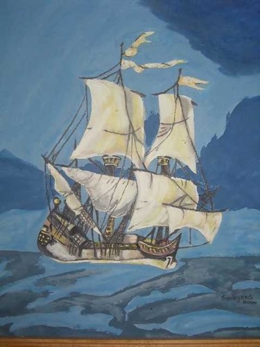 Painting titled "Sailship" by Amanda Swiegers, Original Artwork
