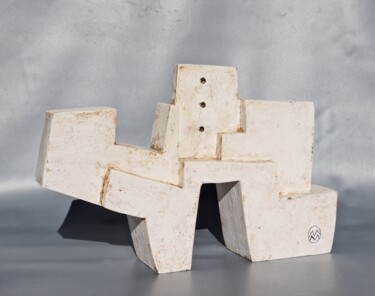 Skulptur mit dem Titel "Forma blanca amb tr…" von Manel Marzo-Mart, Original-Kunstwerk, Holz