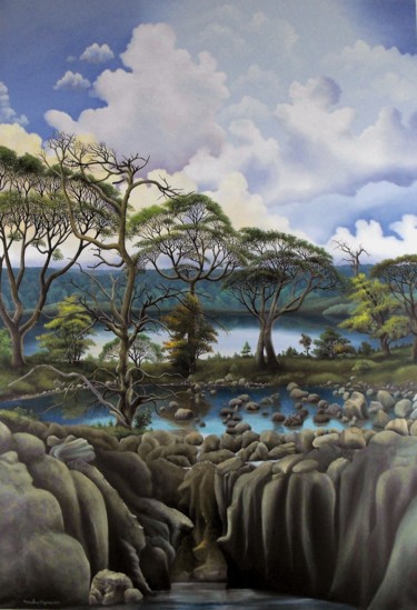 Painting titled "Three lagoons." by Marcelino Vizcaino, Original Artwork, Oil