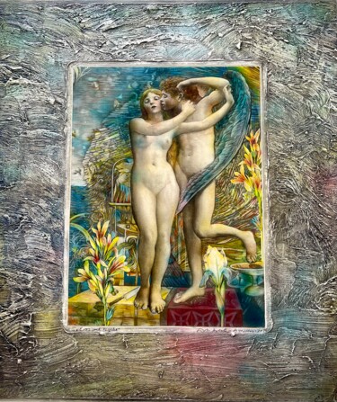 Painting titled "Eros und Psyche" by Manfred Beck-Arnstein, Original Artwork, Pencil Mounted on Wood Panel
