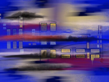 Arts numériques intitulée "Blauer Nebel" par Manfred Hoppe, Œuvre d'art originale, Travail numérique 2D