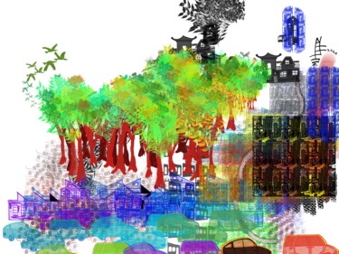 Digitale Kunst mit dem Titel "Großstadt Rauscher" von Manfred Hoppe, Original-Kunstwerk, 2D digitale Arbeit