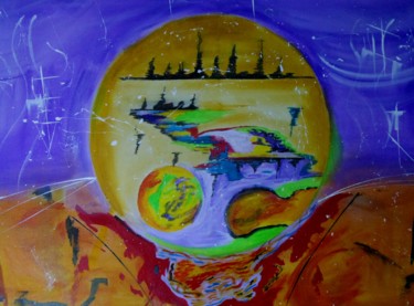 Malerei mit dem Titel "We live in a ball" von Manfred Ruehrich, Original-Kunstwerk, Acryl