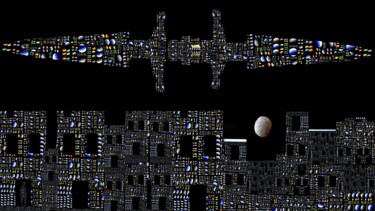 Arte digitale intitolato "Astronave sulla cit…" da Mangani', Opera d'arte originale