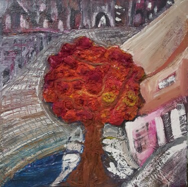 Painting titled "L'albero della vita" by Mangani', Original Artwork, Enamel Mounted on Wood Panel