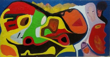 Painting titled "Il quadro riemerso…" by Mangani', Original Artwork, Enamel Mounted on Wood Panel