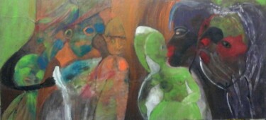 Schilderij getiteld "Il ragazzo e le Sib…" door Mangani', Origineel Kunstwerk, Glazuur Gemonteerd op Houten paneel