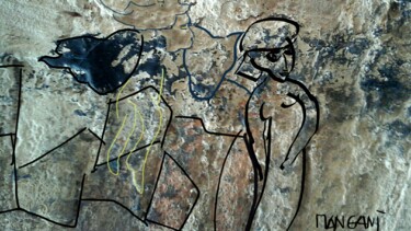 Arte digitale intitolato "La donna appoggiata…" da Mangani', Opera d'arte originale, Fotomontaggio