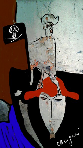 Digital Arts titled "A wall, a pirate an…" by Mangani', Original Artwork, Digital Painting