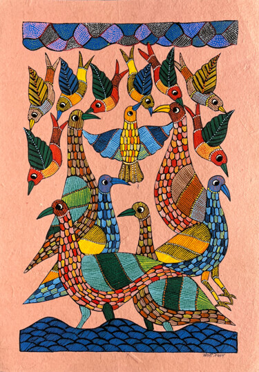 Painting titled "Bird 2" by Mangli Tekam, Original Artwork, Acrylic