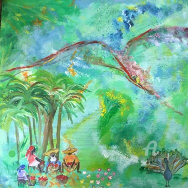 Malerei mit dem Titel "Ayiti #1 : A l'ombr…" von Mango Park, Original-Kunstwerk, Acryl