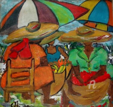 Painting titled "Ayiti #4 : Les Marc…" by Mango Park, Original Artwork, Acrylic Mounted on Glass