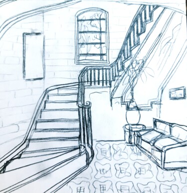 Drawing titled "L escalier (draft)" by Mango Park, Original Artwork, Pencil