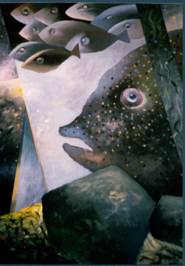Malerei mit dem Titel "FISCH" von Aivars Mangulis, Original-Kunstwerk, Öl