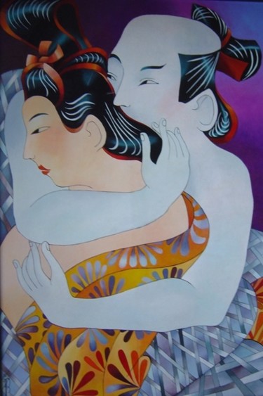 Malerei mit dem Titel "Japanisches motiv" von Aivars Mangulis, Original-Kunstwerk, Öl